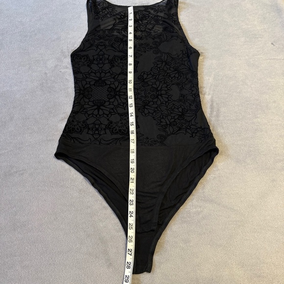 Black Velvet Sheer Bodysuit Tank Medium Fourteenth Place Whimsigoth Fairy Grunge - Picture 3 of 10
